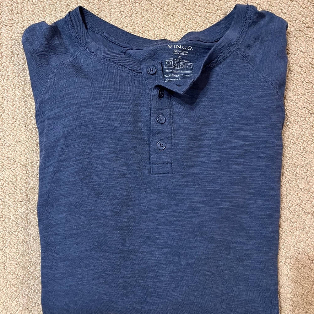 Vince Men's Henley Shirt, Blue, Size XL